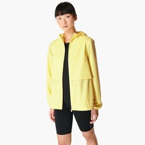 Sweaty Betty Pack It Up Water Resistant Hooded Jacket Riviera Yellow Raincoat